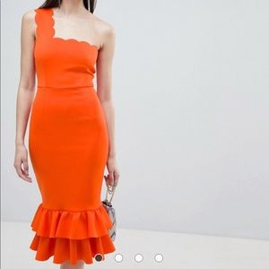 NWT ASOS orange peplum dress, size 6